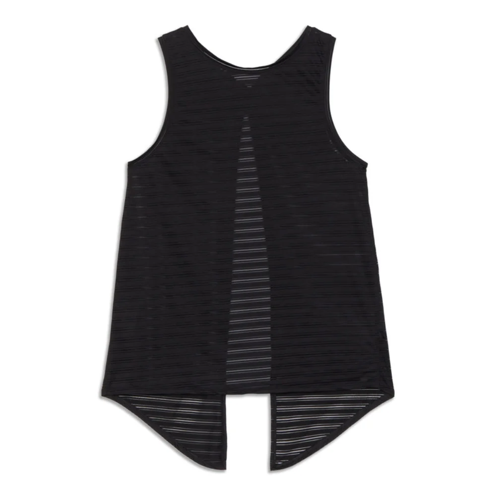 Lululemon Meet Halfway Tie Back Tank Top Black Size 6 Sheer Burnout